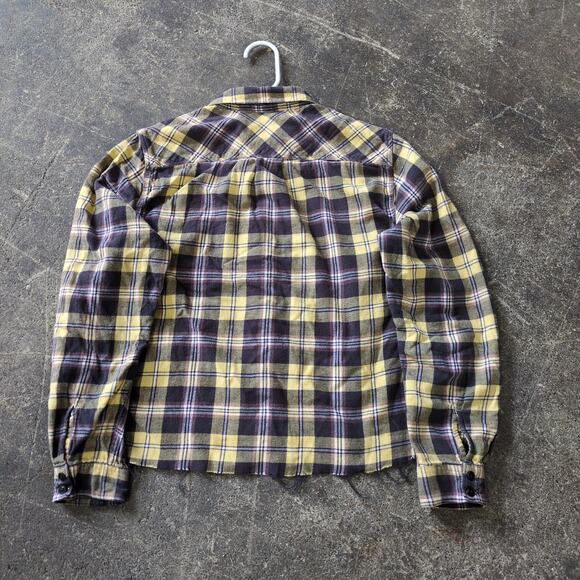 Eddie Bauer Crop Flannel Shirt Womens L Yellow Plaid Button Up Long Sleeve Y2K - Picture 3 of 7